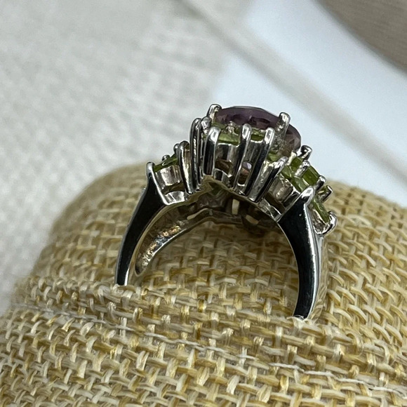 Vintage SETA Sterling Silver Amethyst & Peridot Cluster Ring Size 5 - Picture 6 of 16